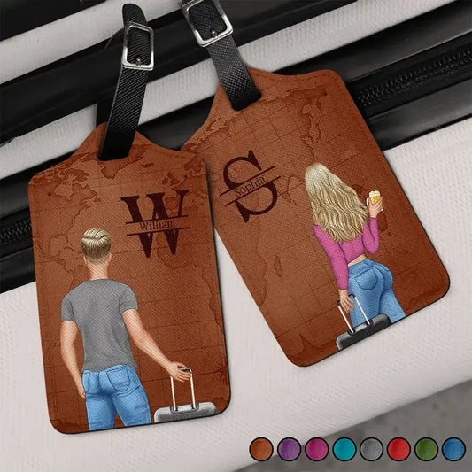 Personalized PU Leather Luggage Tags, Couple Suitcase Design, Set of 2